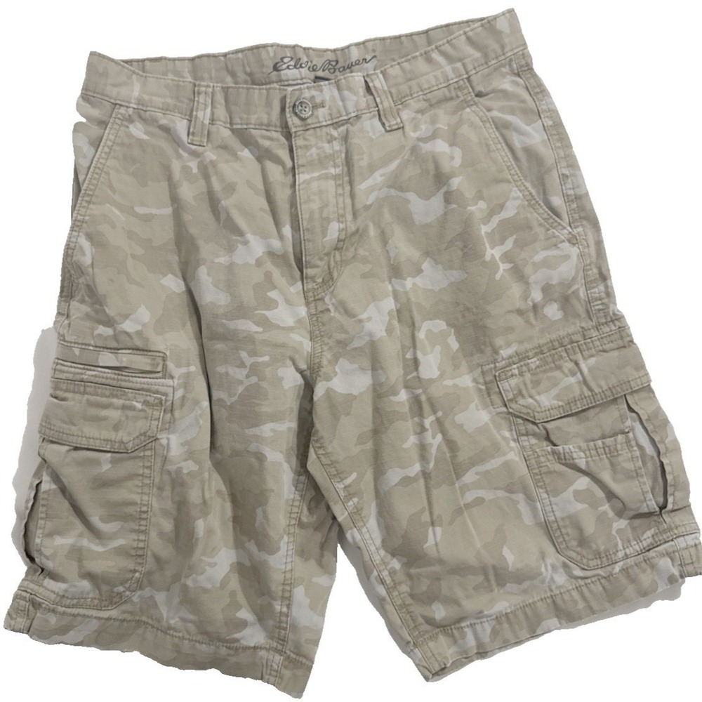 Eddie Bauer Cargo Shorts Mens 34 Desert Camo 10" Inseam Ripstop Hiking Airsoft